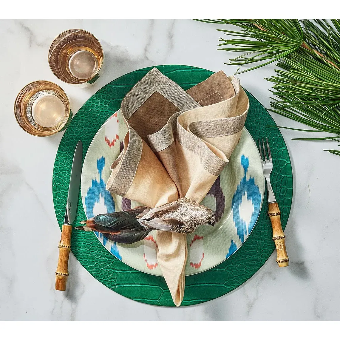 Croco Round Placemat Set of 4 - Emerald, Polyurethane