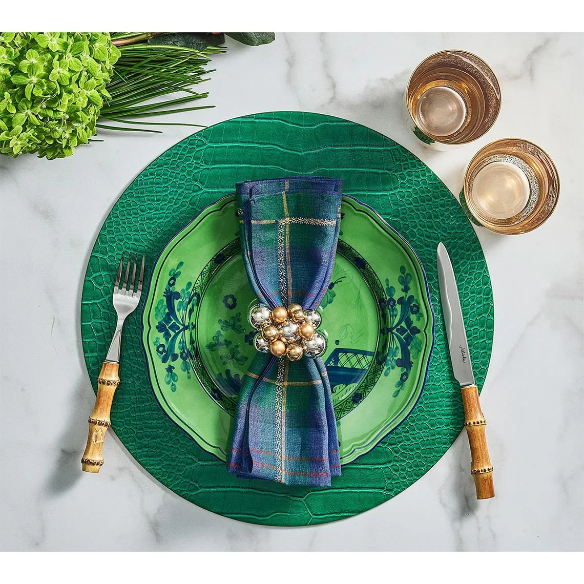 Croco Round Placemat Set of 4 - Emerald, Polyurethane