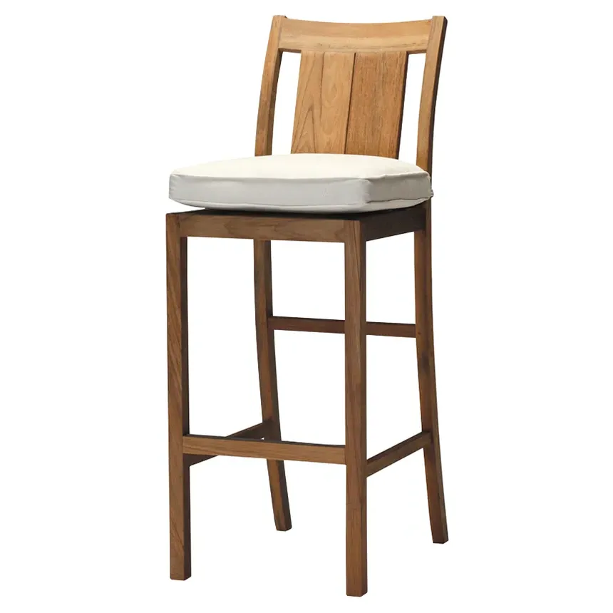 Croquet Outdoor Bar Stool with Cushion - Natural, Teak