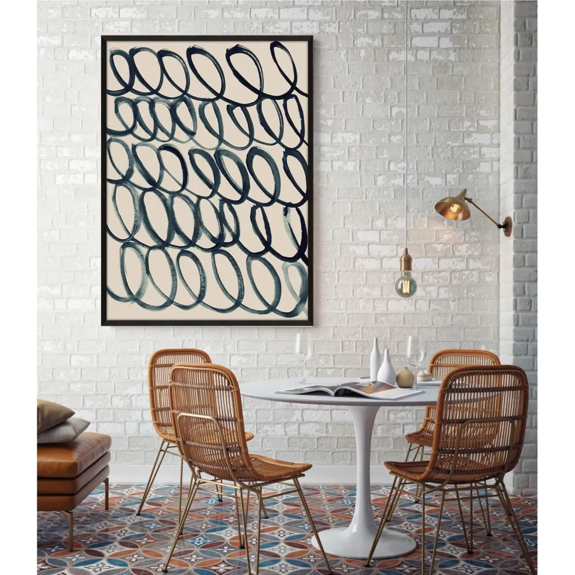 Cursive Painting 2 Large Wall Art - Blue