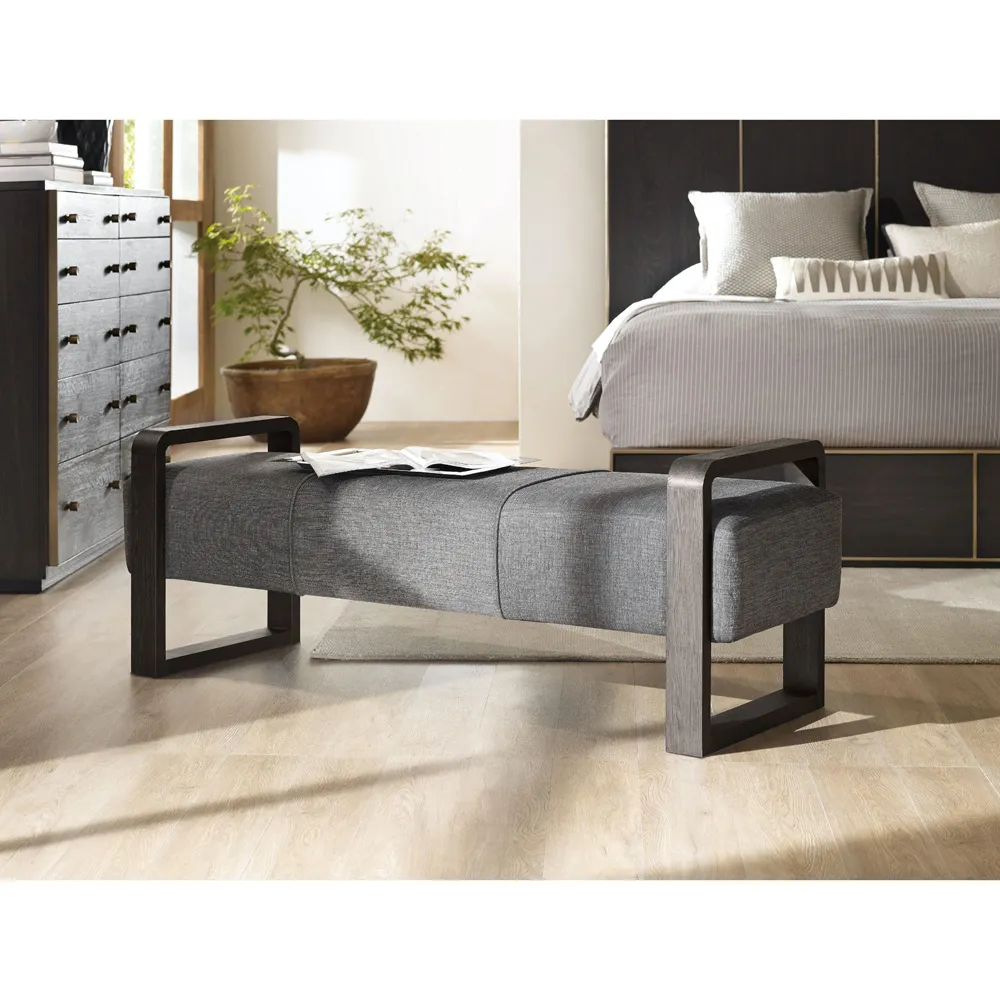 Curtis Upholstered Bedroom Bench - Grey, Brown Wood