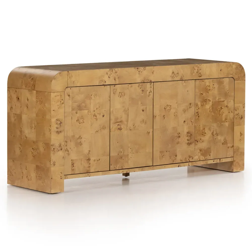 Cynthia 4-Door Media Console - Brown, Burl Wood