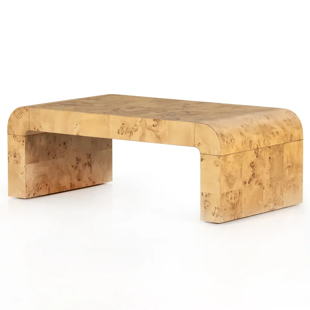 Cynthia Curved Rectangular Coffee Table - Brown, Burl Wood