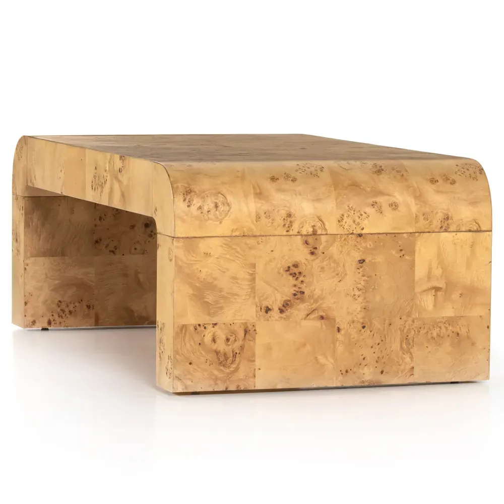 Cynthia Curved Rectangular Coffee Table - Brown, Burl Wood