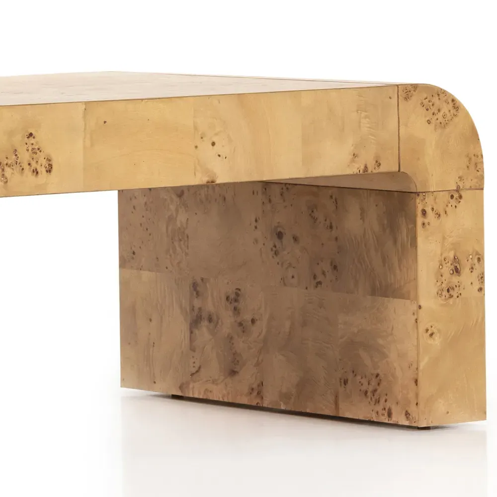 Cynthia Curved Rectangular Coffee Table - Brown, Burl Wood