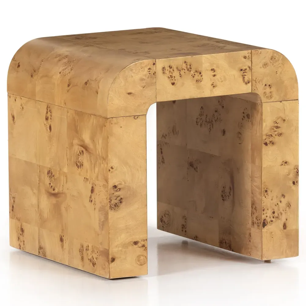 Cynthia Square End Table - Brown, Burl Wood