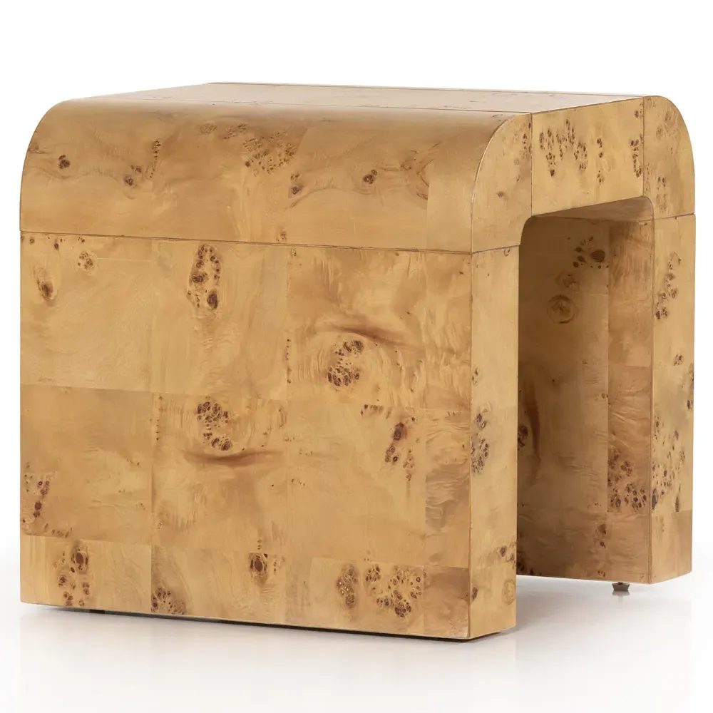 Cynthia Square End Table - Brown, Burl Wood