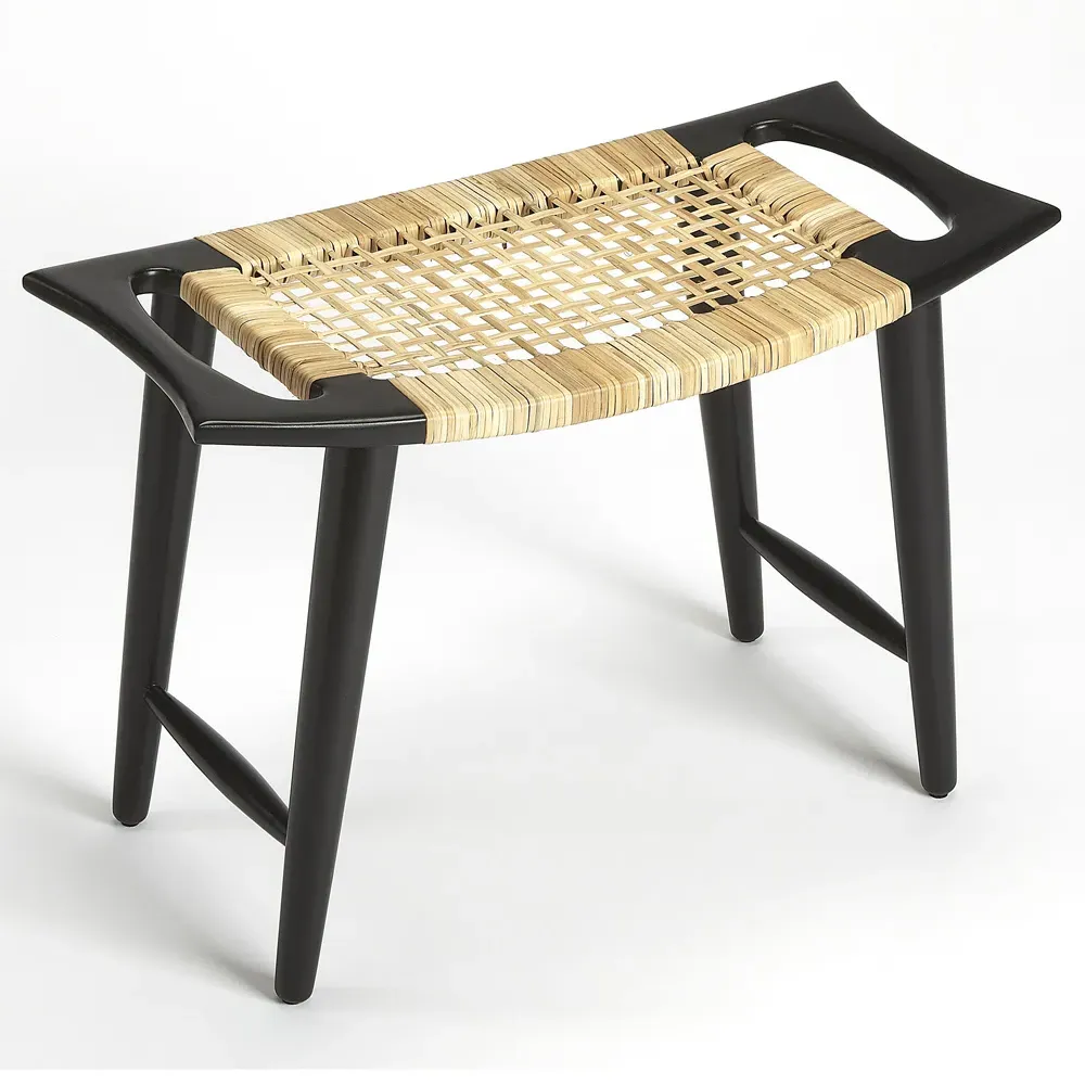Cynthia Woven Cane Stool - Black, Mango Wood