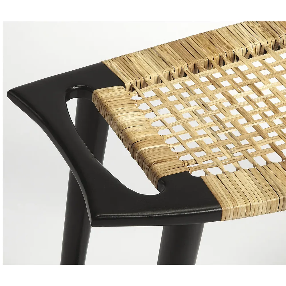 Cynthia Woven Cane Stool - Black, Mango Wood