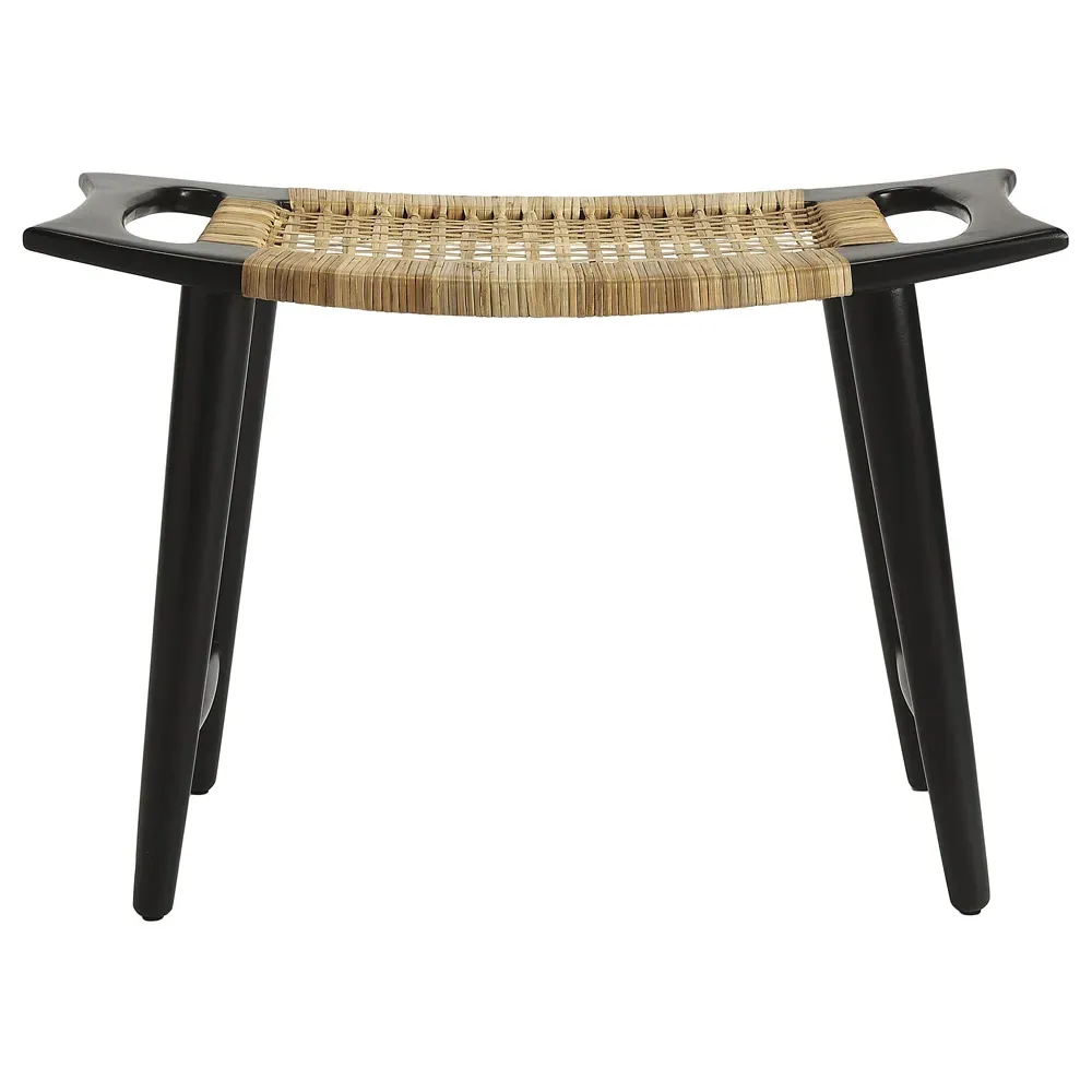 Cynthia Woven Cane Stool - Black, Mango Wood image