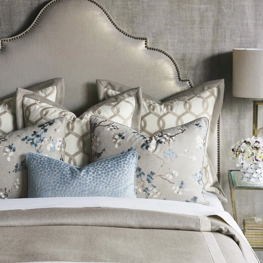 Cyrah Blue Dot Velvet Pillow - Blue