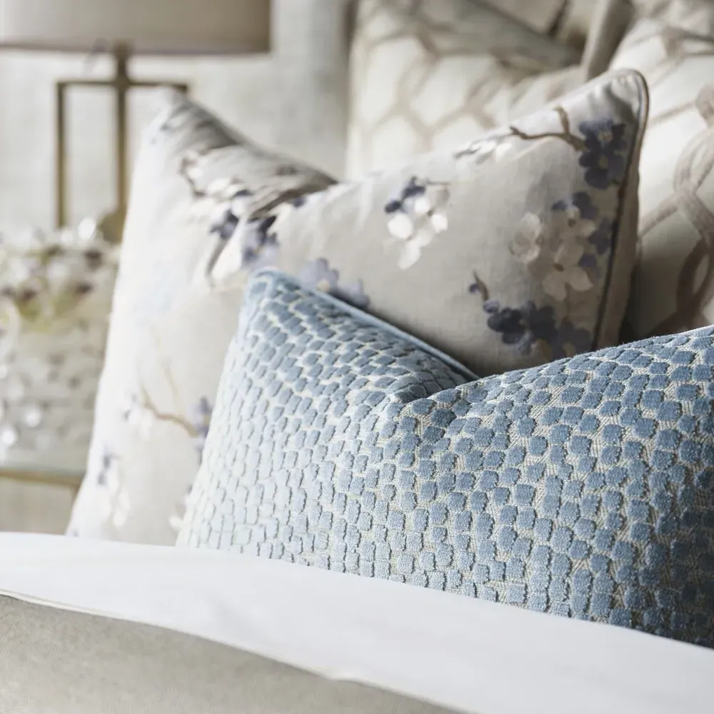Cyrah Blue Dot Velvet Pillow - Blue