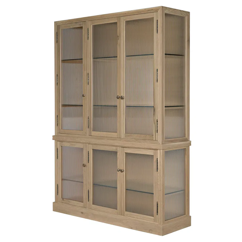 Cyrene Ribbed Glass Display Cabinet - Brown, Oak Wood