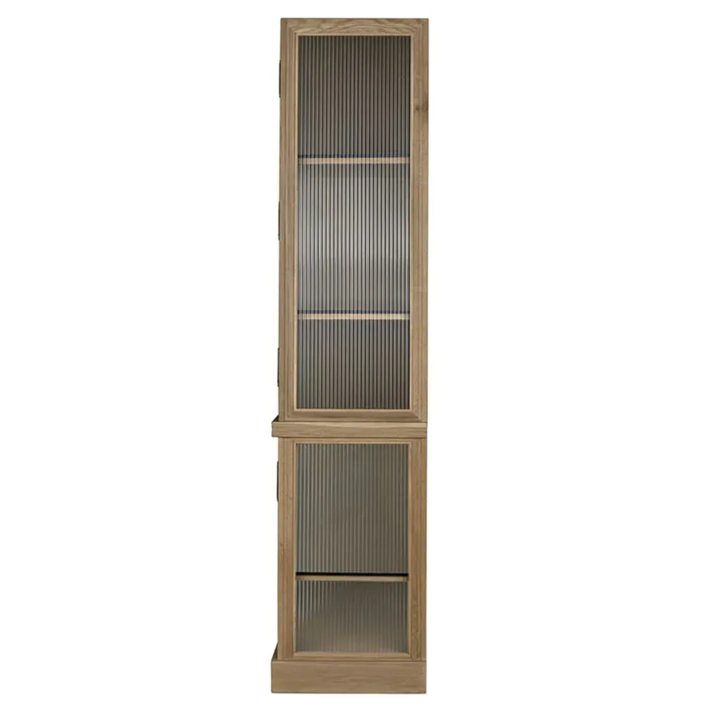 Cyrene Ribbed Glass Display Cabinet - Brown, Oak Wood