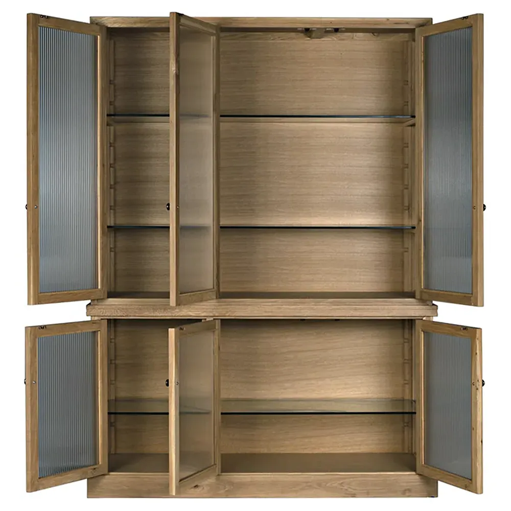 Cyrene Ribbed Glass Display Cabinet - Brown, Oak Wood