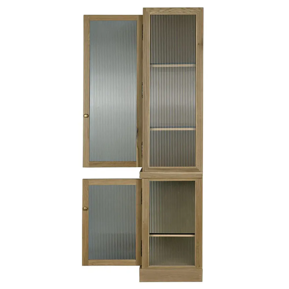 Cyrene Ribbed Glass Display Cabinet - Brown, Oak Wood