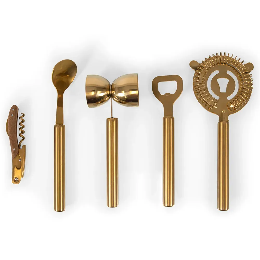 Dabney Bar Tool Set with Storage Block - Brown, Acacia Wood