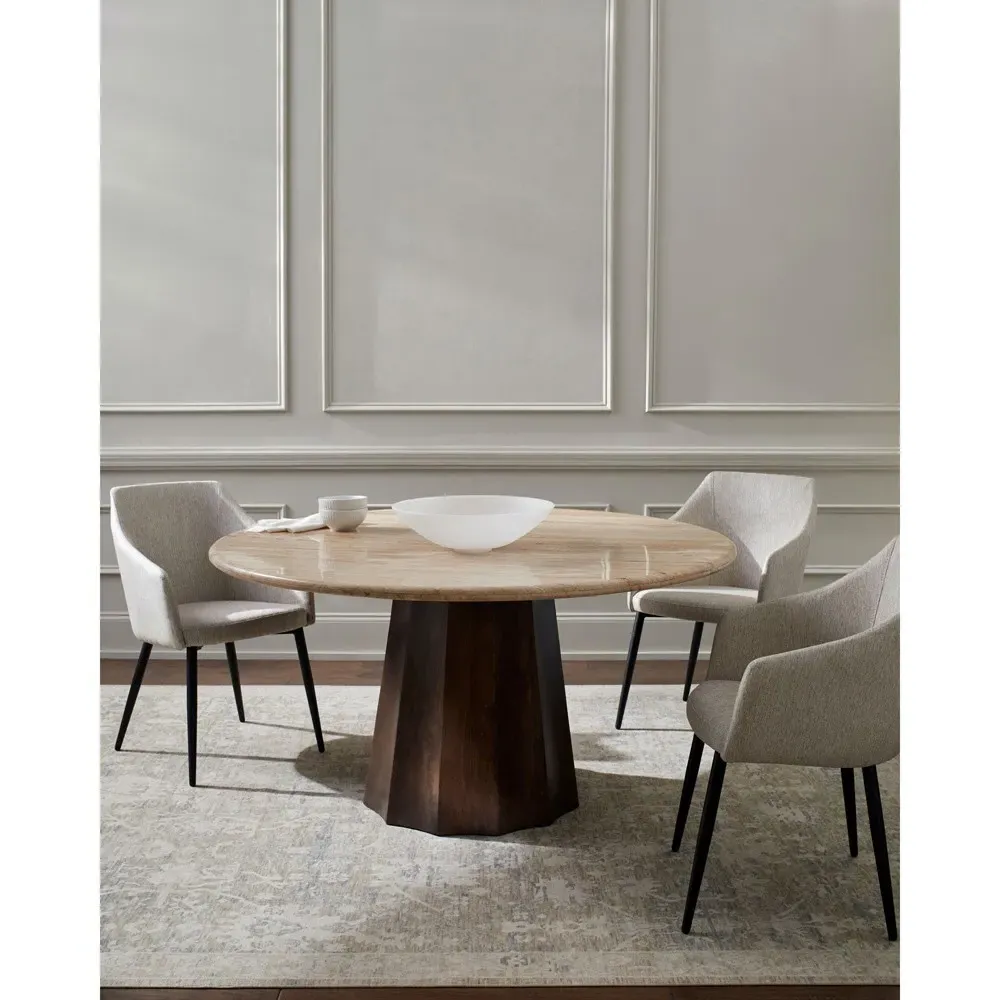 Dacian Round Dining Table - Beige, Travertine