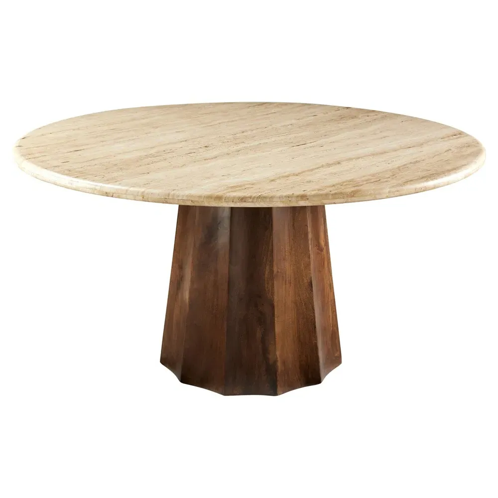 Dacian Round Dining Table - Beige, Travertine