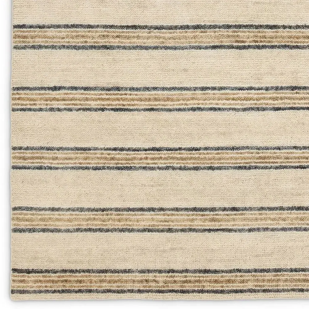 Daevan Striped Hand Knotted Rug - Beige, Wool