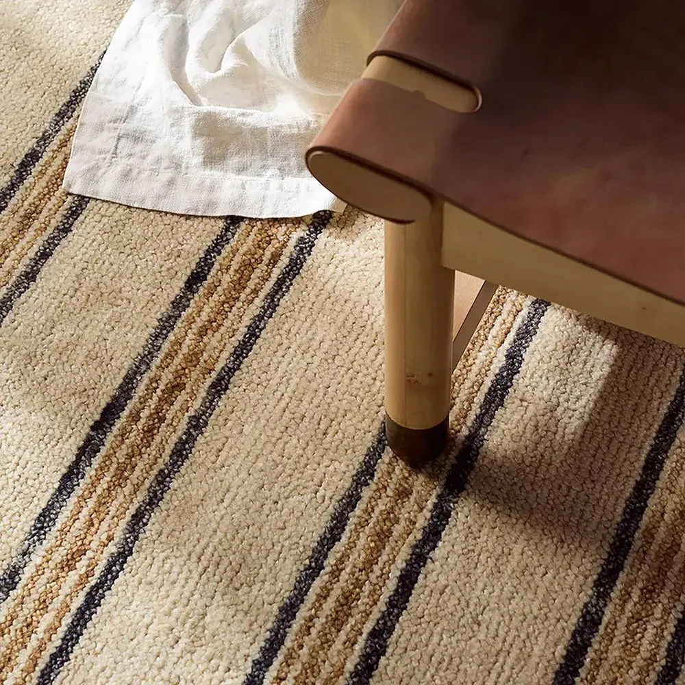 Daevan Striped Hand Knotted Rug - Beige, Wool