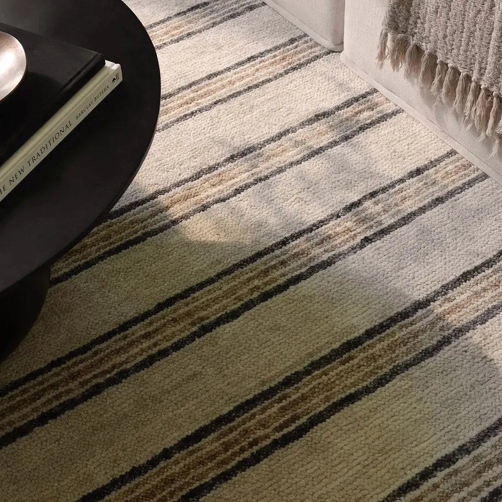 Daevan Striped Hand Knotted Rug - Beige, Wool