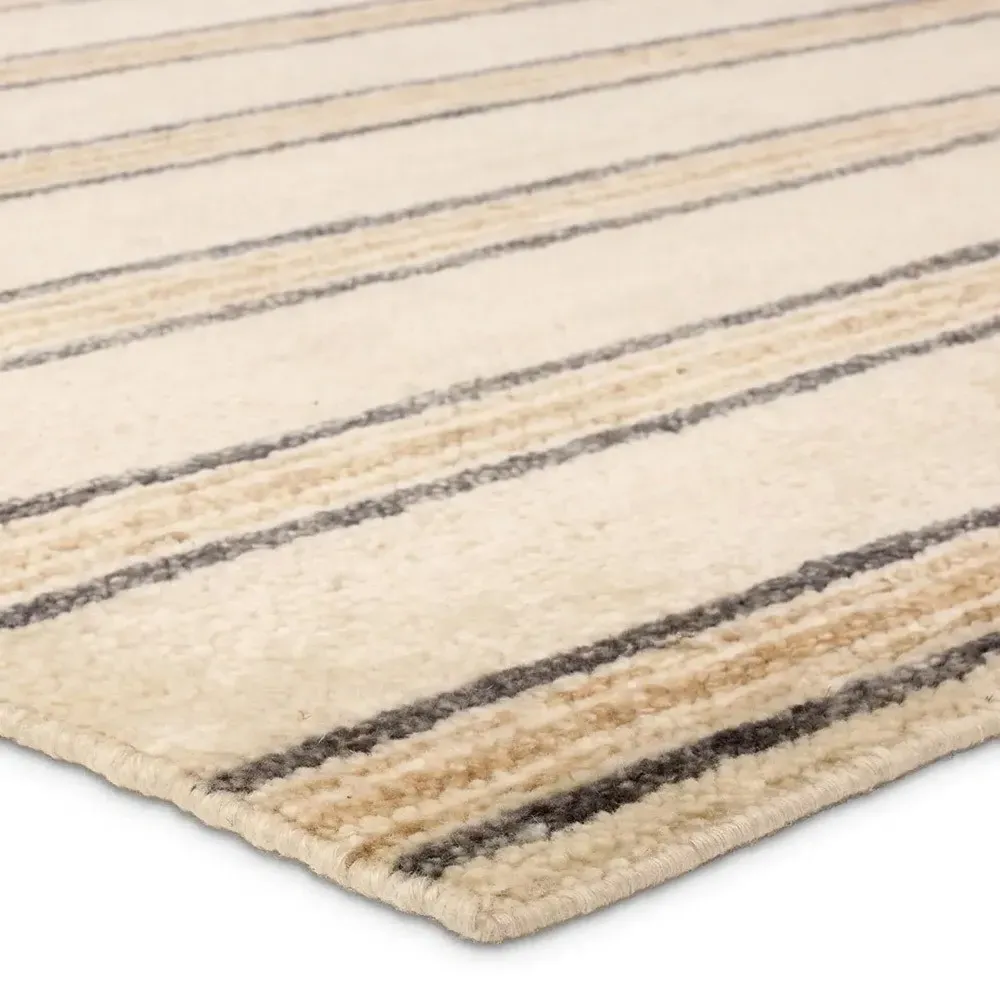 Daevan Striped Hand Knotted Rug - Beige, Wool