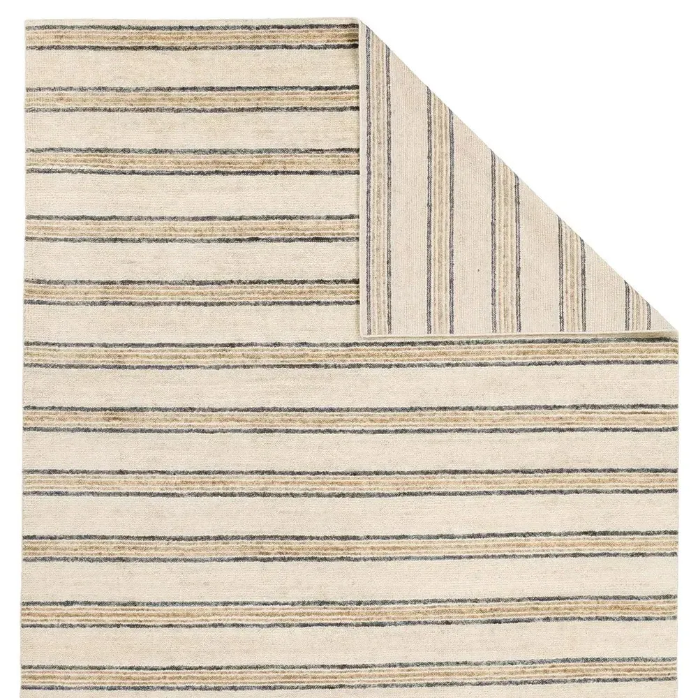 Daevan Striped Hand Knotted Rug Sample - Beige, Wool