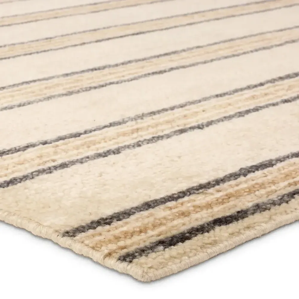 Daevan Striped Hand Knotted Rug Sample - Beige, Wool