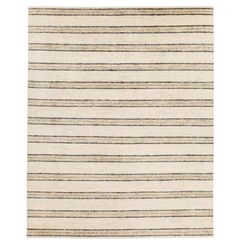 Daevan Striped Hand Knotted Rug Sample - Beige, Wool image