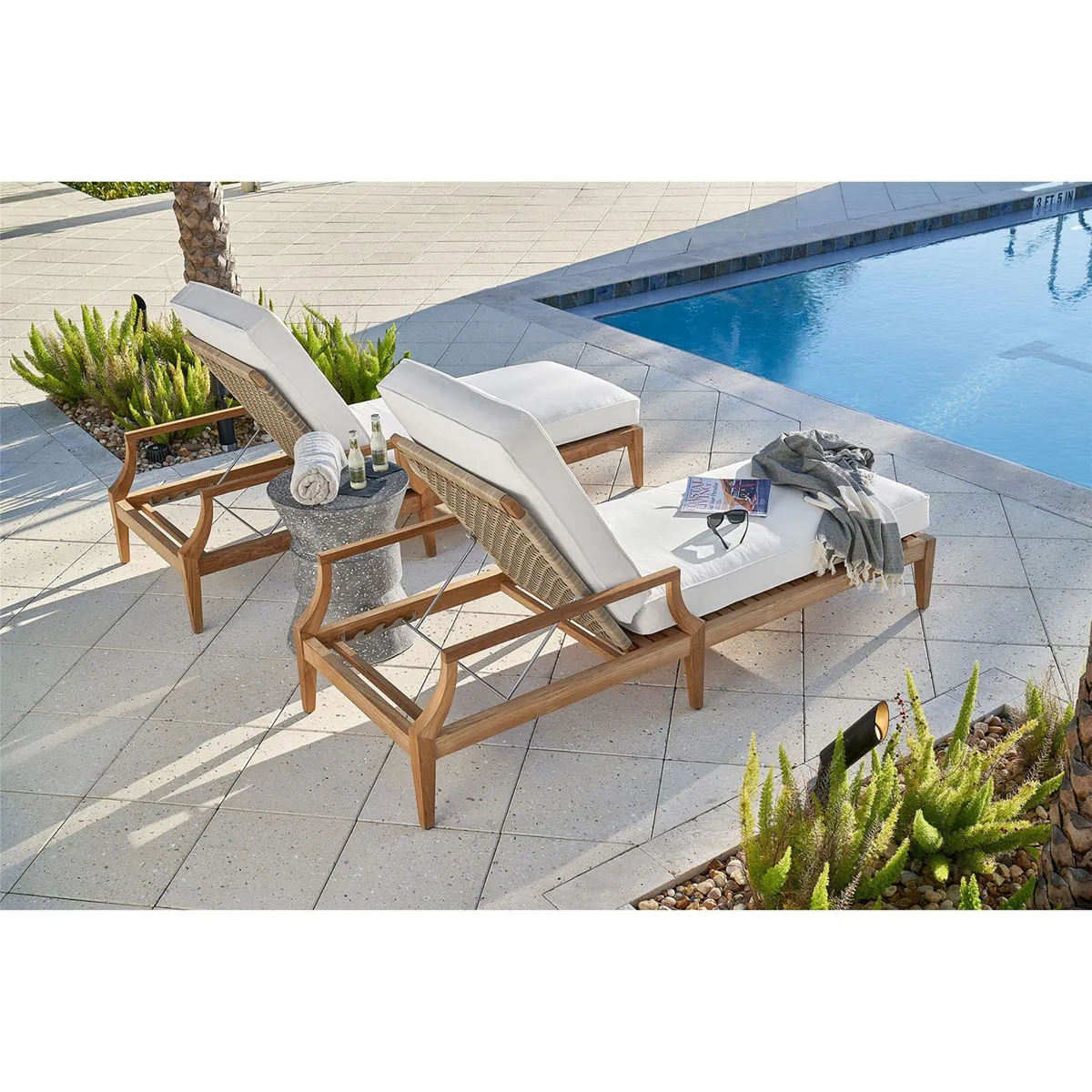 Dahliah Outdoor Chaise Lounge with Cushion - White, Teak