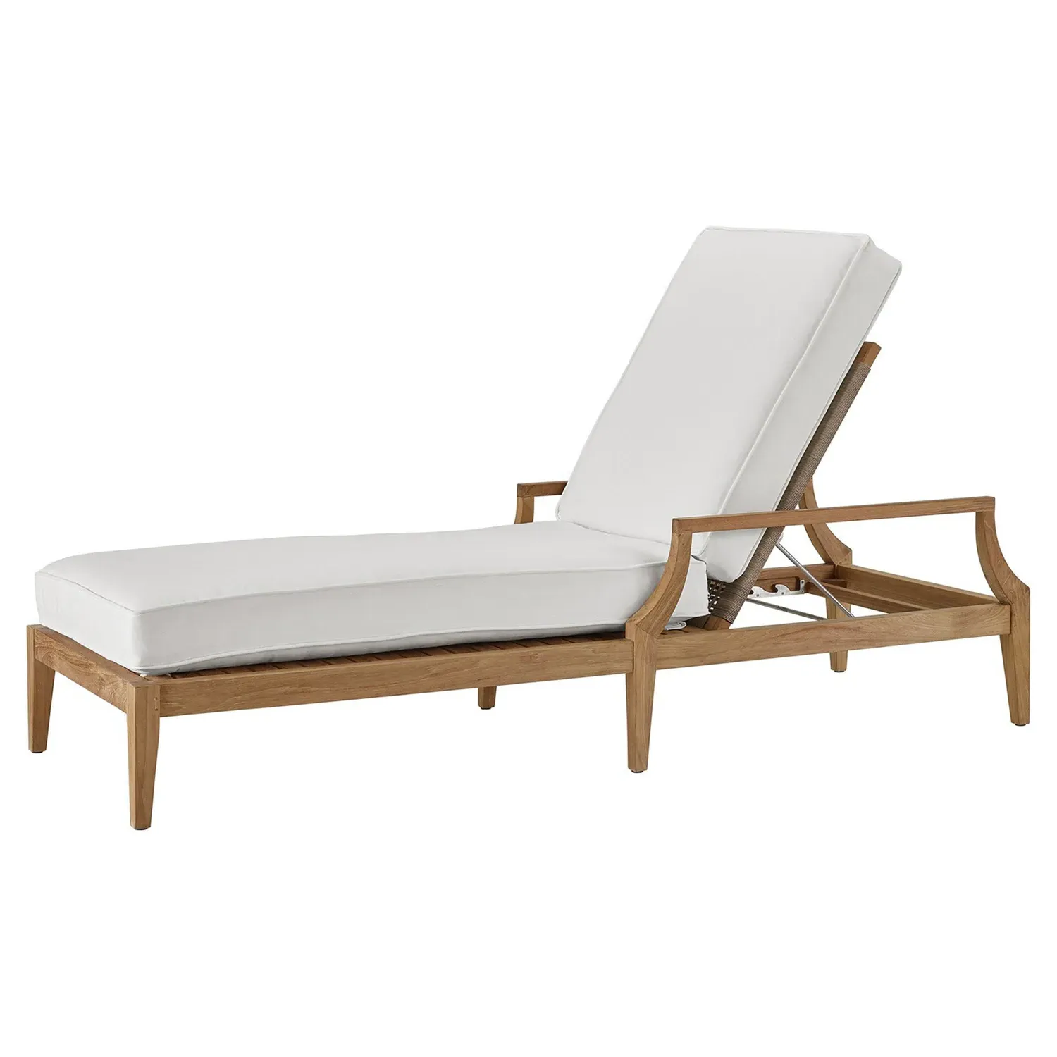 Dahliah Outdoor Chaise Lounge with Cushion - White, Teak
