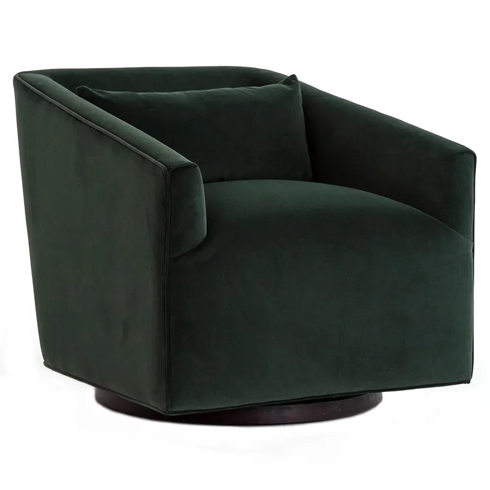 Daire Square Swivel Arm Chair - Smoke, Velvet