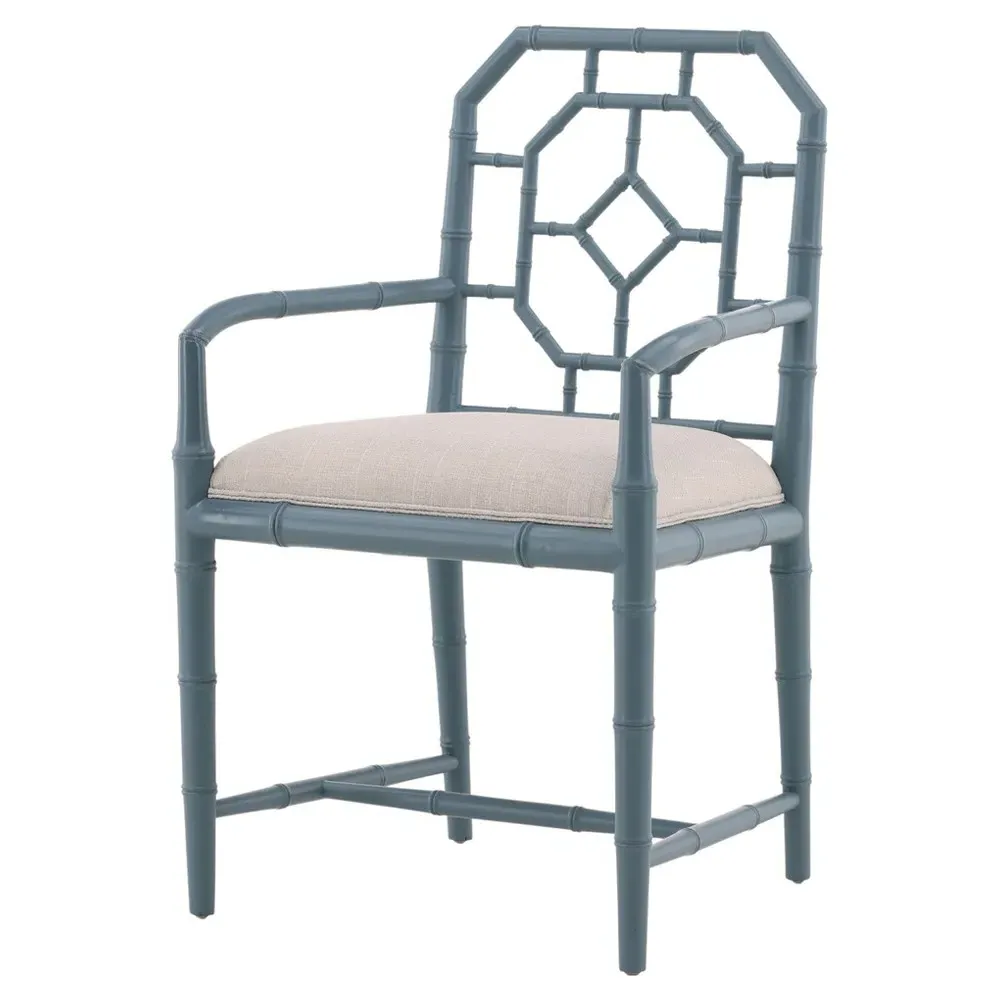 Dalma Dining Arm Chair - Light Blue, Mahogany