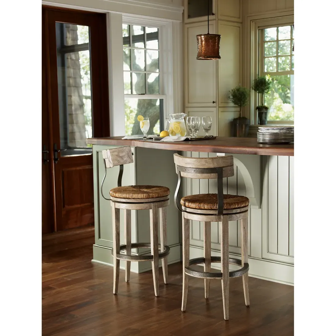 Dalton Bar Stool with Swivel - Light Brown, Rush