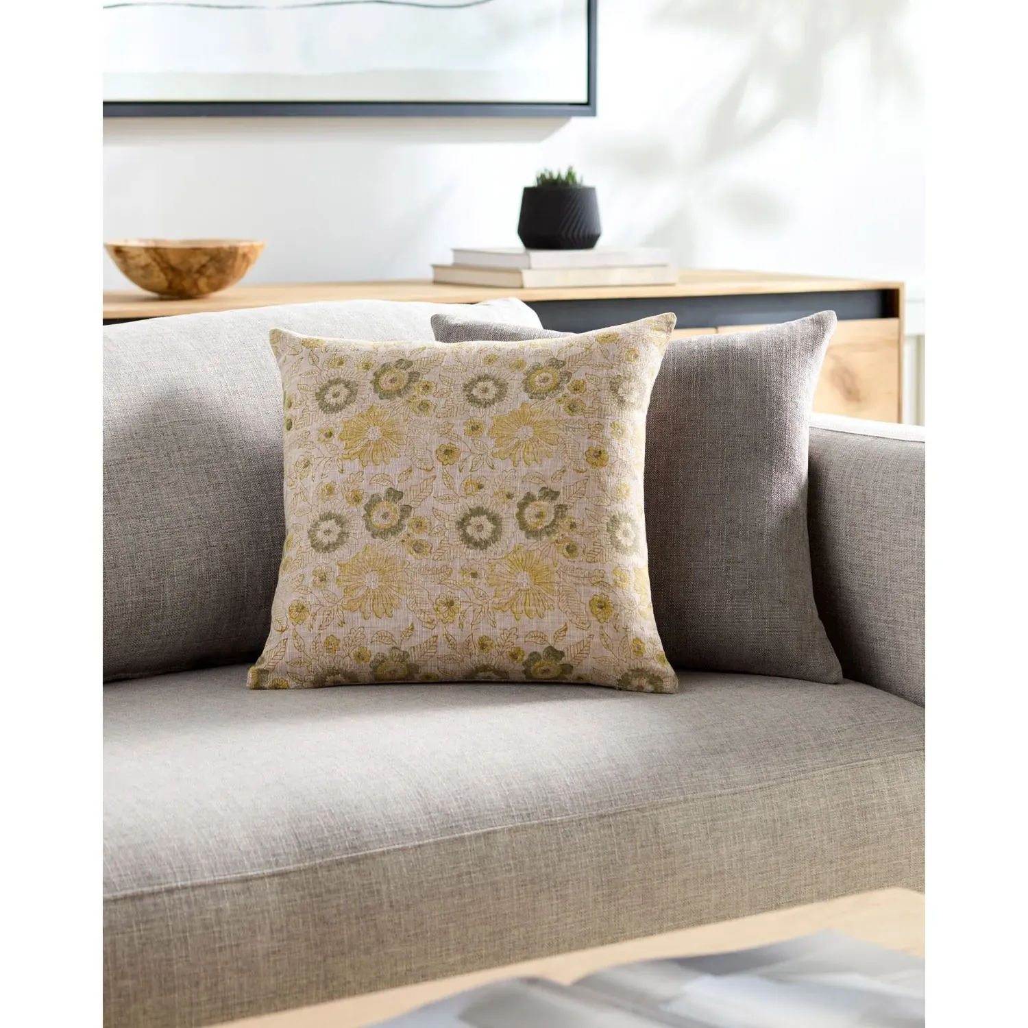 Damian Floral Throw Pillow - Cream, Linen