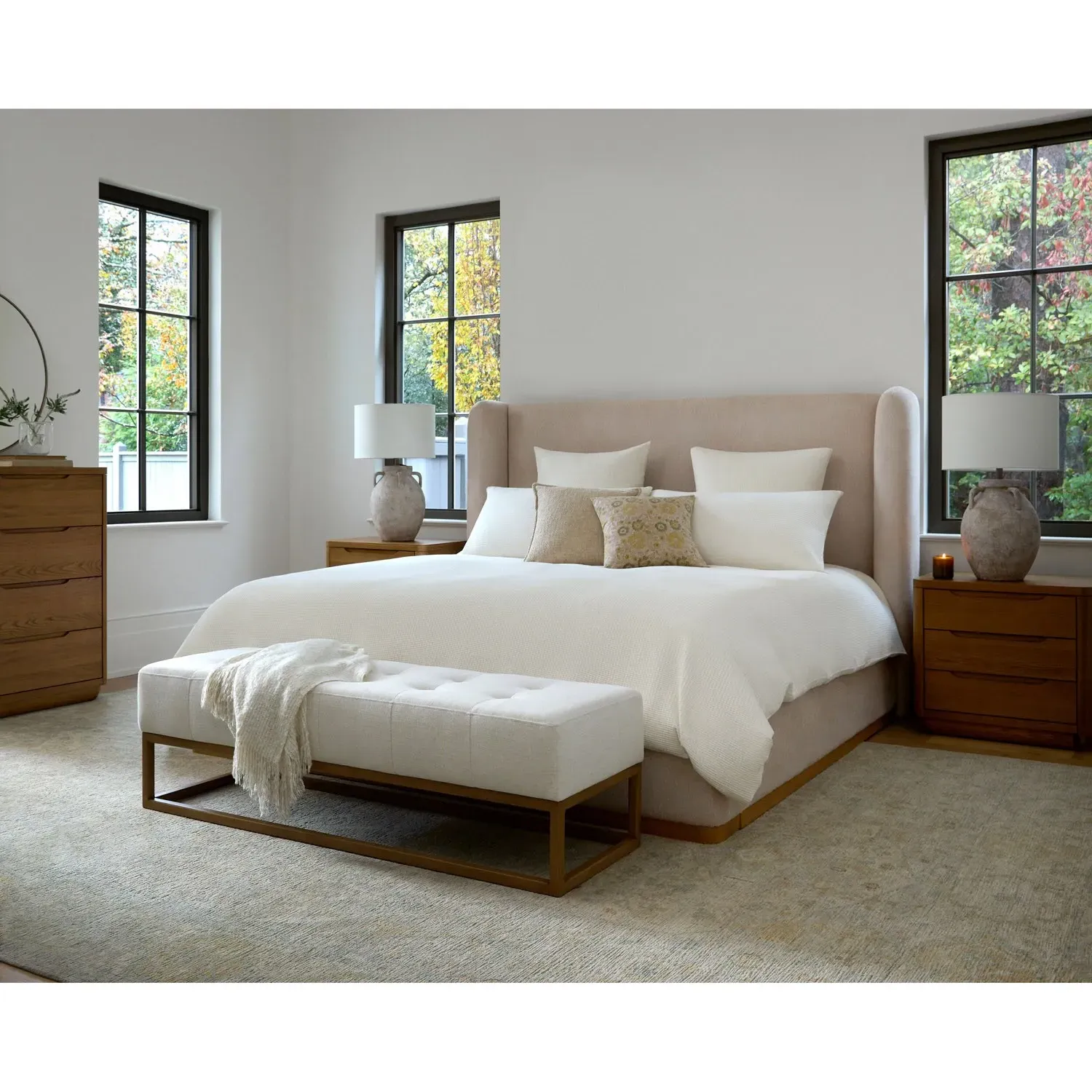 Damian Floral Throw Pillow - Cream, Linen