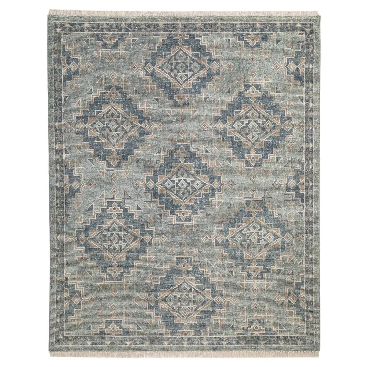 Danica Medallion Patterned Hand Knotted Rug - Blue, Wool image