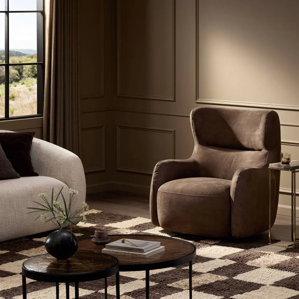 Daniella Swivel Chair - Brown, Leather