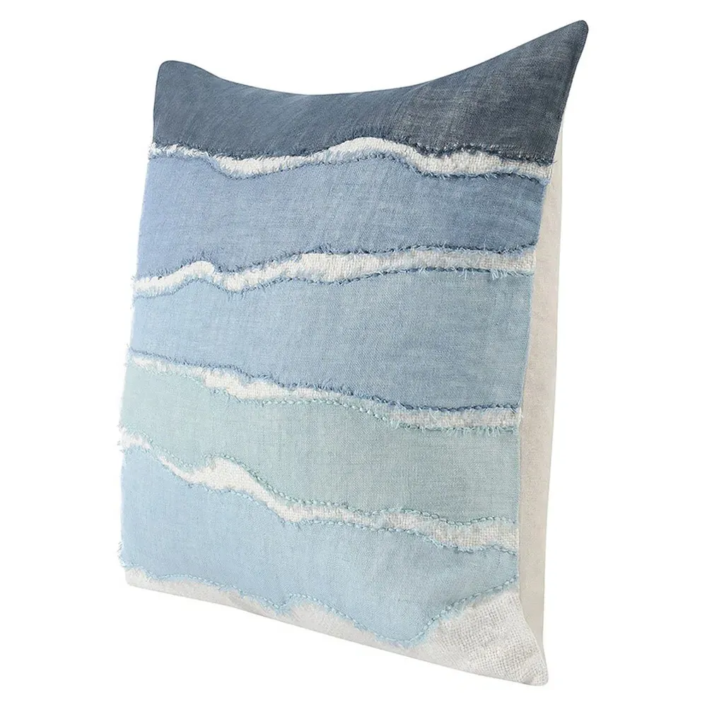 Danielle 22x22 Throw Pillow with Hand-Stitched Pattern - Blue, Linen