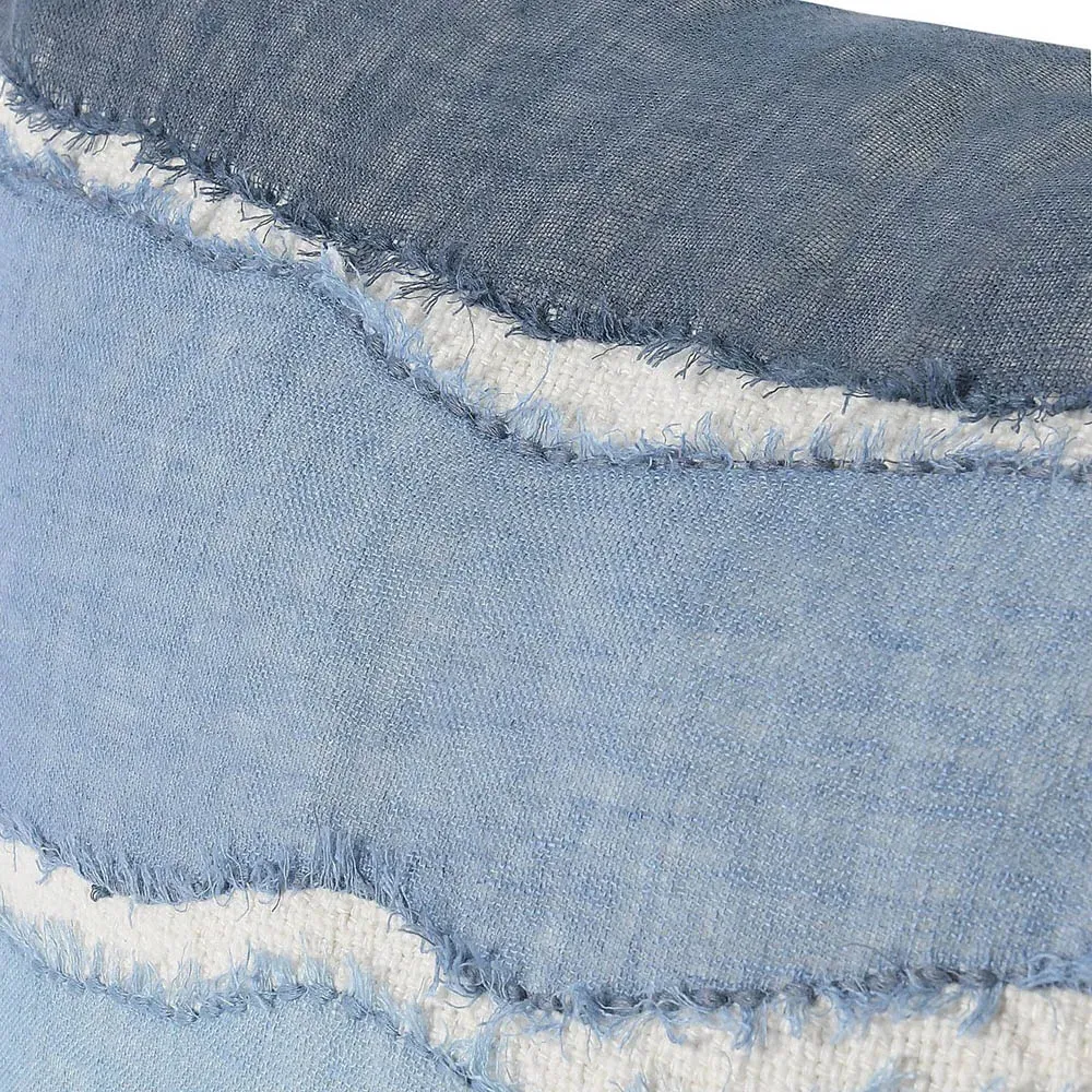 Danielle 22x22 Throw Pillow with Hand-Stitched Pattern - Blue, Linen