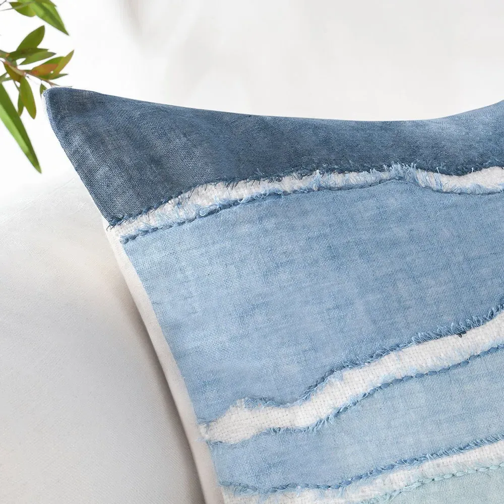 Danielle 22x22 Throw Pillow with Hand-Stitched Pattern - Blue, Linen