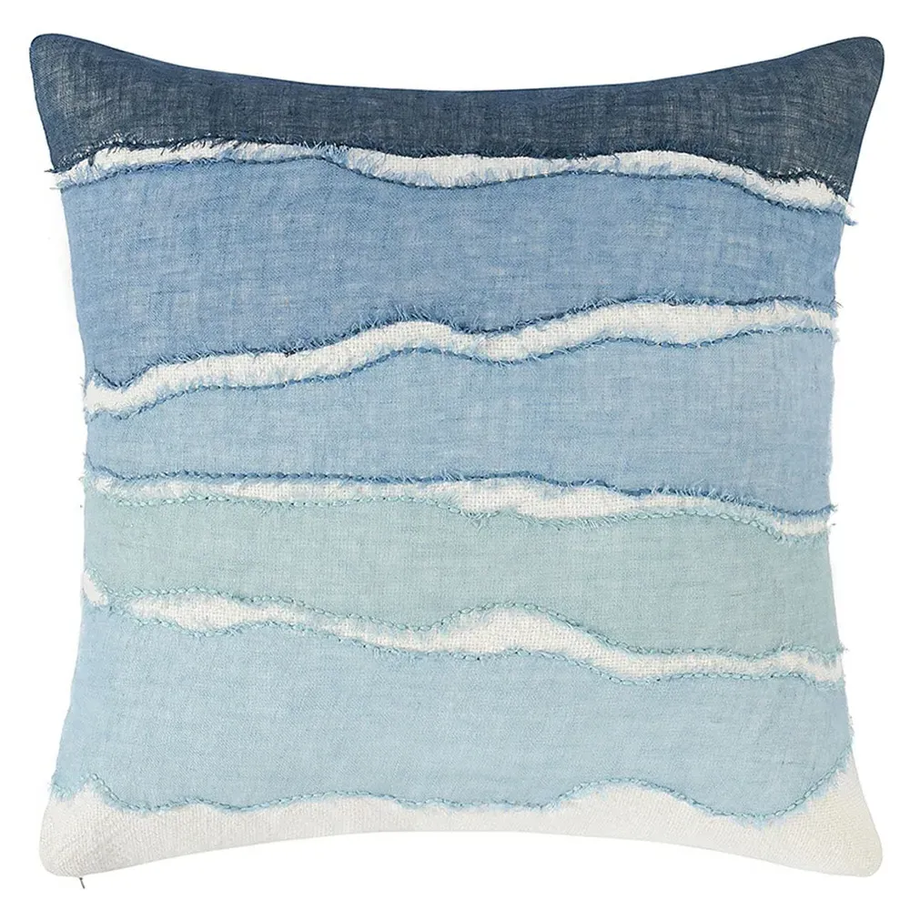 Danielle 22x22 Throw Pillow with Hand-Stitched Pattern - Blue, Linen