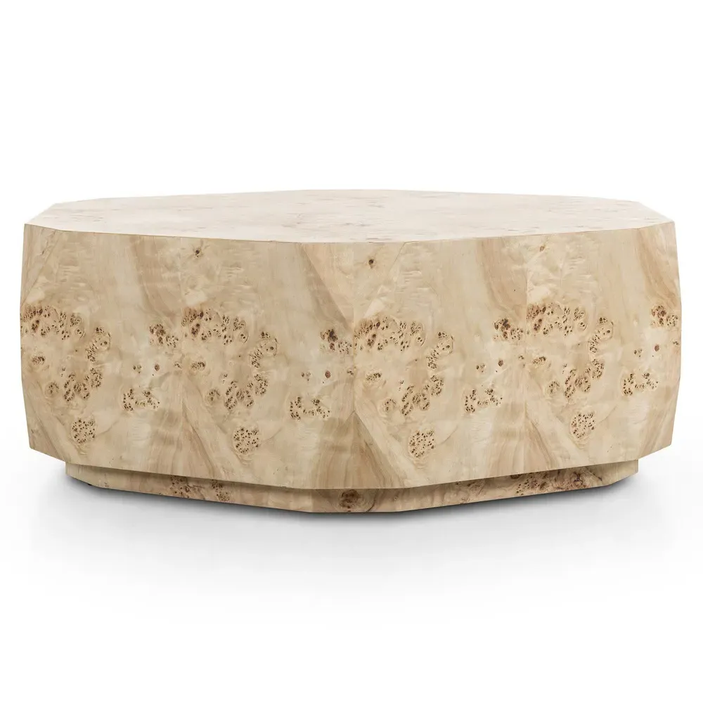 Daphne Round Drum Coffee Table - Light Burl, Poplar