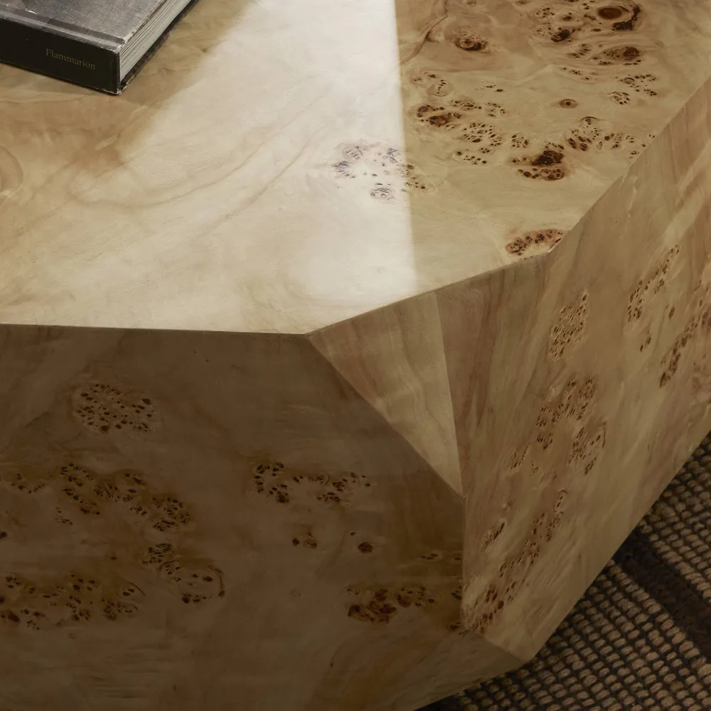 Daphne Round Drum Coffee Table - Light Burl, Poplar