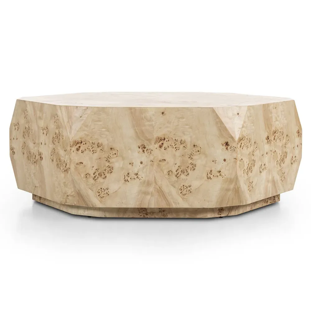 Daphne Round Drum Coffee Table - Light Burl, Poplar
