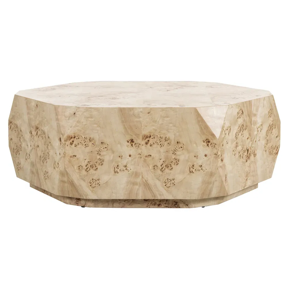 Daphne Round Drum Coffee Table - Light Burl, Poplar