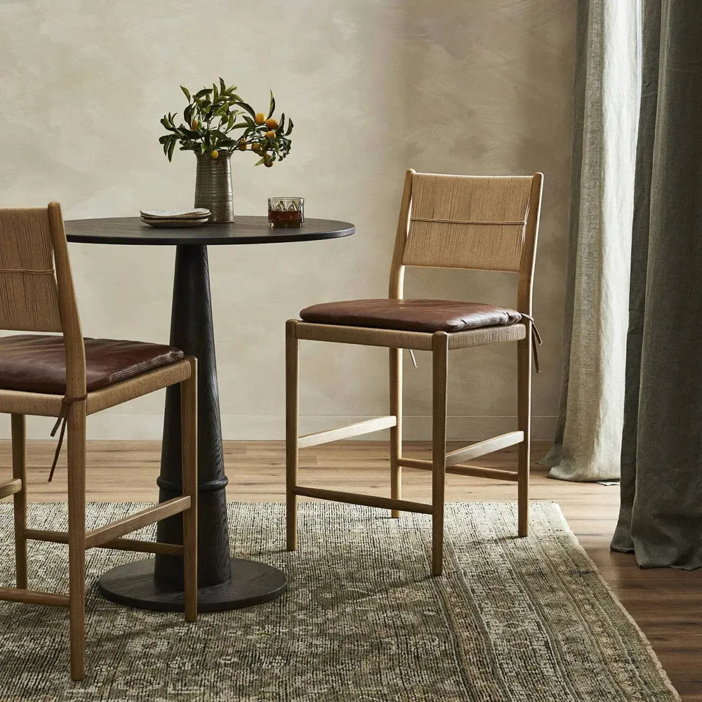 Dara Counter Stool with Leather Cushion - Dulane Mahogany, Ash