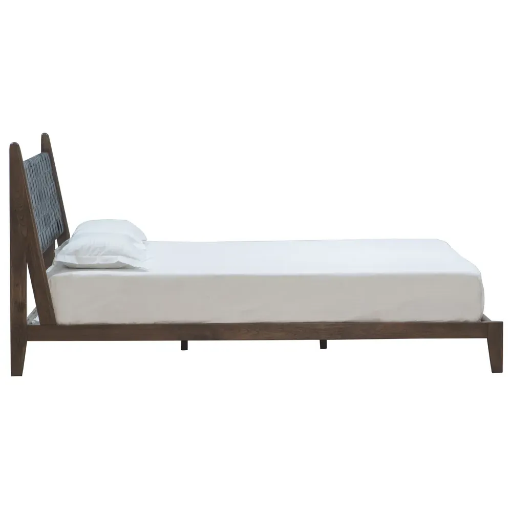 Darcie King Size Woven Leather Headboard Bed - Brown, Teak
