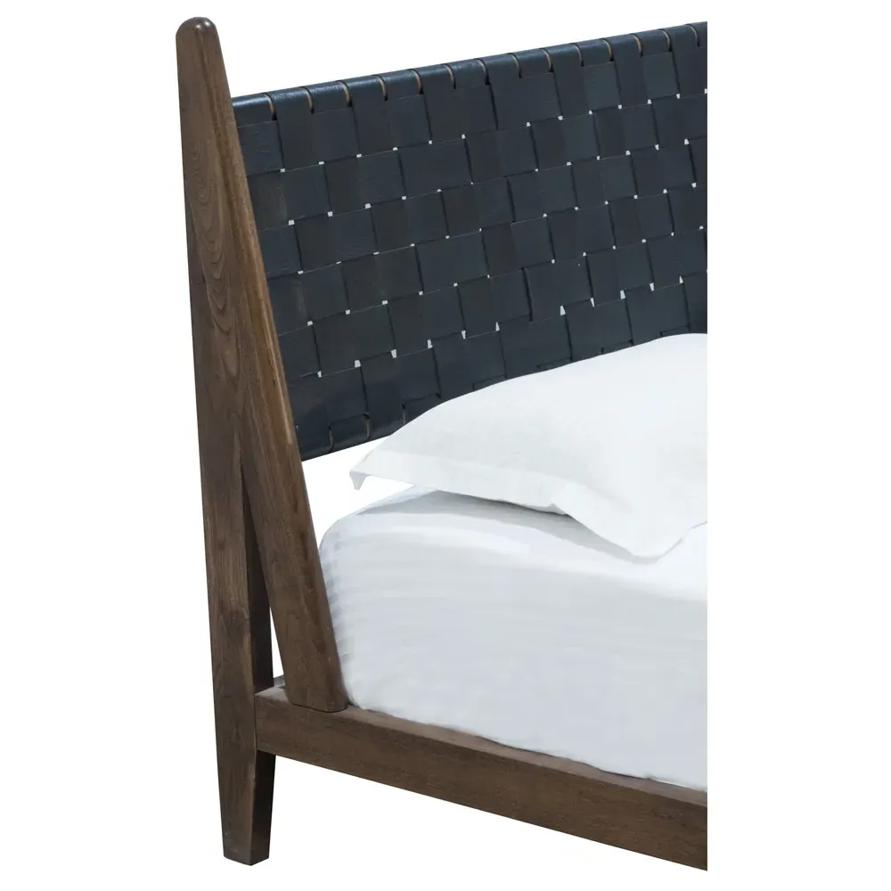 Darcie King Size Woven Leather Headboard Bed - Brown, Teak
